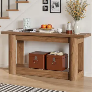Spaco 63-Inch Farmhouse Narrow Long MDF Wood 2-Tier Storage Console Table - Home Essential Decorative Items with Ample Storage Space for Living Room, Entryway