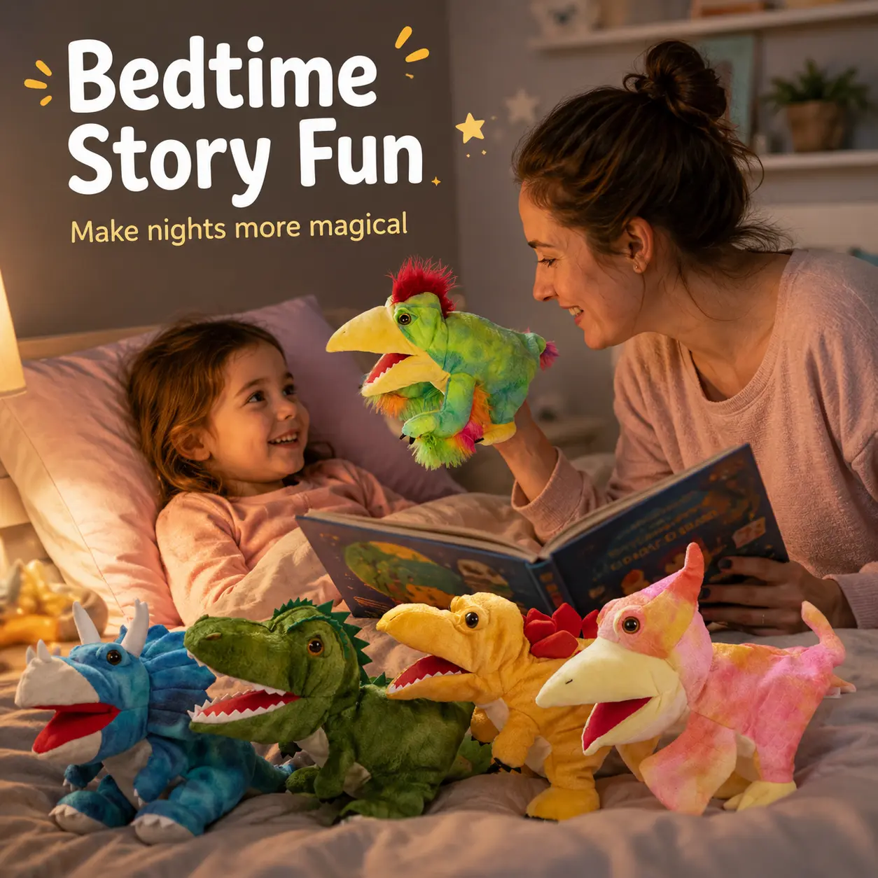 Colorful Unisex Soft Plush Fabric Dinosaur Hand Puppet - 5 Fun Styles (Triceratops, Stegosaurus, Tyrannosaurus Rex) with Manual Move, for Storytime, Kids Gifts (Toys & Hobbies, Classic & Novelty Toys, Puppet Theaters)