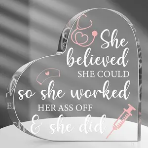 Heart Shaped Acrylic Ornament, Heart Plaque, Personalized Plaque, Creative Nurse Gift with Box and Greeting Card, Nurse's Day Thank You Gift, Nursing Souvenir, Acrylic Paperweight