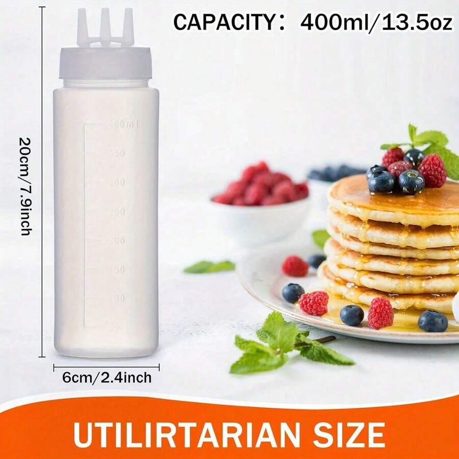 2pcs Multi-Purpose Kitchen Squeeze Bottles With 3-Hole Graduated Design - PE Material, Ideal For Sauces, Condiments & Baking - Includes White, Red And Amber Nozzles, Condiment Dispenser |   Modern Kitchenware |   Translucent Material, Soy Sauce Squeeze Bo