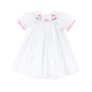 Birthday Celebration Smocked White Dress - Girls Hand-Smocked Bday Outfit
