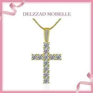 Delzzad 5.6ct Synthetic Moissanite S925 Unisex Classic Cross Pendant Necklace Perfect for Any Occasion & Everyday Wear Birthday Anniversary Gifts