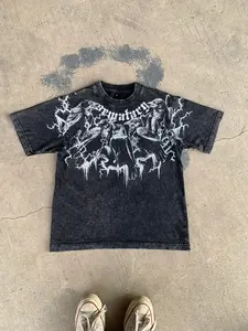 Black cotton men's summer T-shirt, retro black crow classic print short sleeve, casual round neck street style, fashion men's and women's T-shirt Y2K Streetwear Crewneck