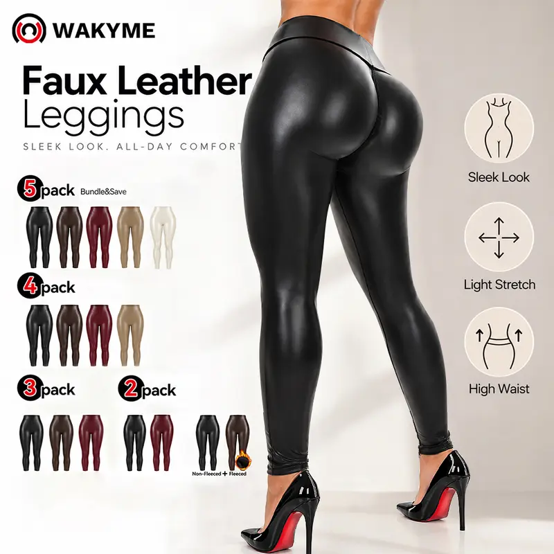 WAKYFIT Women's Minimalist Street Plain High Waist Skinny Pants Slim-Fitting Faux Leather Trousers for Fall & Winter Casual Basic Chic Fashion Bottoms Womenswear,sohochic
