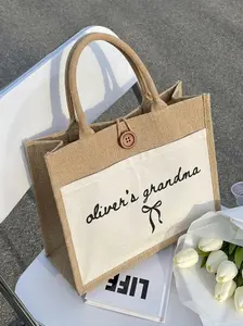 Personalized Grandma, Jute Tote Bag, Custom Grandchild Name Bag, Pregnancy Announcement Gift, Gift for Mother's Day, Gift for Grandma, Nana Gift