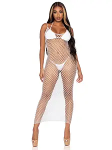 Leg Avenue Never Enough Fishnet Backless Maxi Beach Swim Cover up Dress