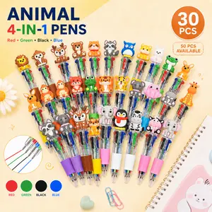 MIUVA Animal 4-in-1 Ballpoint Pens, Cute Mini Multicolor Pens with Soft Rubber Grip, Red Black Blue Green Ink, Kawaii Animal Pens for Students, Teachers, Party Favors, Classroom Rewards gift christmas