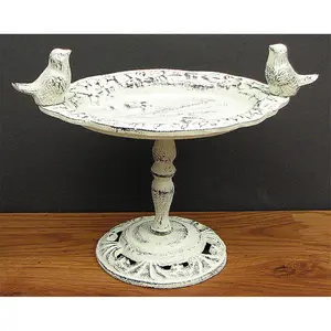 212 MAIN Antique White Cast Iron Bird Bath - Aged Look, Antiqued Finish Rustic Grooming Supply for Birds