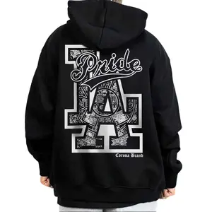 Men's Graphic Streetwear Hoodie, Casual Oversized Pullover, Long Sleeve Chicano Style Cotton Blend Sweatshirt