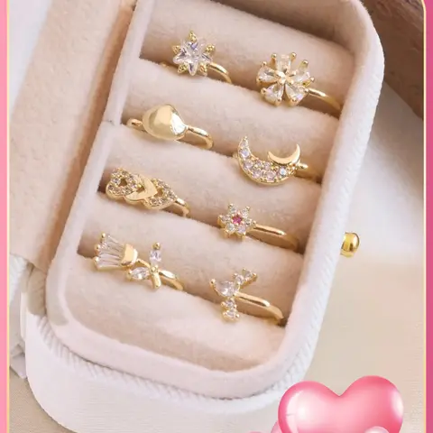 Cute Vintage Nose Ring Set, Boho Style Cubic Zirconia Inlaid Nose Ring, Fashionable Body Jewelry for Women & Girls, Trendy All-match & Exquisite Jewelry for Birthday Gift, Sparkling Zircon Inlay Nose Rings Set
