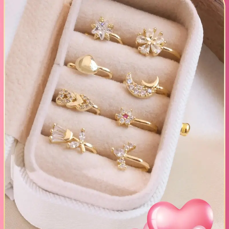Cute Vintage Nose Ring Set, Boho Style Cubic Zirconia Inlaid Nose Ring, Fashionable Body Jewelry for Women & Girls, Trendy All-match & Exquisite Jewelry for Birthday Gift, Sparkling Zircon Inlay Nose Rings Set