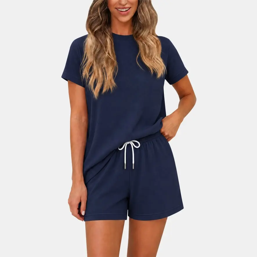 Women’s T-Shirt and Shorts Set, Casual 2-Piece Summer Outfit for Women, Short Sleeve Crew Neck Tee & Drawstring Shorts Matching Lounge Set, Coastal Beach Vacation Activewear for Travel, Resort Wear & Everyday Casual Style
