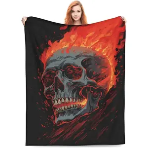 JOOCAR Gothic Skull on Fire Blanket Gifts for Adults Women Men Skeleton Flannel Throw Blankets Soft Fuzzy Lightweight for Home Decor Couch Bed Sofa