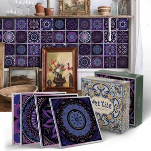 Floral Pattern Tile Sticker, 12/24pcs Self-adhesive Tile Sticker, Wall Decal, Decorative Wall Sticker for Home Bathroom Kitchen, Home Decor