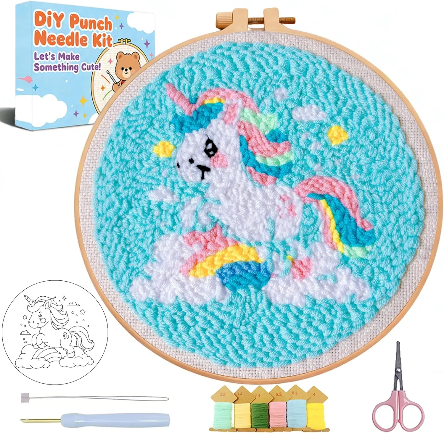 Punch Needle kit,Colorful Animal Punch Needle Kits for Beginners Adults,DIY Punch Needles Kits for Art and Craft for Women Home Decor Embroidery Hoop 7.87x7.87inch