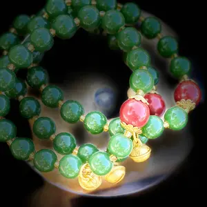 Natural Crystal Wholesale  Bracelet Premium Green Jade for Balance, Harmony, and Protection with Elegant Red and Gold Accents – Ideal for Daily Wear and Gift-Giving