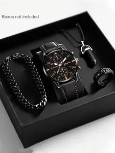 Casual & Cool Men Watch & Bracelet Set, Casual Wristwatch Set, Fashionable Trendy Accessories,  Quartz Watch Set For Daily Wear, Party Gifts, Valentine's Day, New Year, Eid Al-Adha Gifts - Complete Accessory Wrist Watch Set For for Him