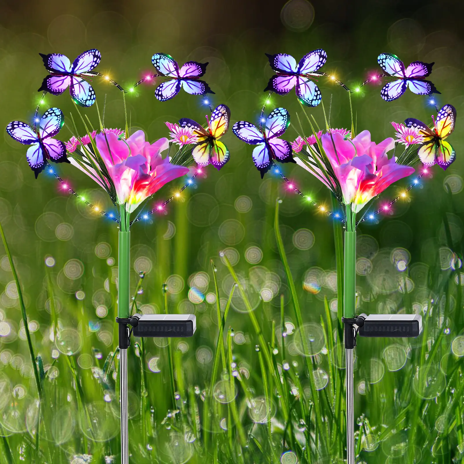 Solar Garden Lights Waterproof 7 Color Changing Solar Flower Lights for Garden Patio, Yard, Outdoor Wedding Decor, Gifts for Women (2-Pack) solar outdoor lights