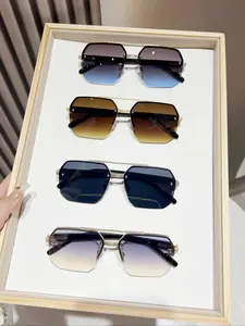 Men's Geometric Frame Sunglasses, Trendy Casual Rimless Sunglasses for Everyday Use, Fashion Accessories for Outdoor Activities, Trendy Beach Eyewear