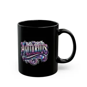 Aquarius Black Mug - Cosmic Zodiac Gift for Astrology Lovers, Personalized Coffee Cup, Horoscope Collector's Item, Unique Birthday Present