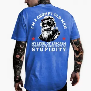 Monkeysober 100% Cotton Men's Suitable For All Seasons I'm A Grumpy Old Man My Level Of Sarcasm Depends On Your Level Of Stupidity Comfortable And Fun Pure Cotton Casual Fashion Men's Monkey  Top Streetwear Crewneck Shortsleeve T-shirt Tshirt Tropical