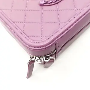 Pre-owned CHANEL Lambskin Shoulder Bags Vanity Case Purple Leather Shoulder Bag T10400766