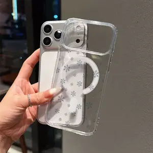 New High-Quality "Frozen Kingdom" Silvery-Gray Snowflake Eternal Design Pattern Fashion Hot-Selling Strong Magnetic Transparent Phone Case, HD High-Transparency Non-Yellowing.for iPhone 17 E Air Pro ProMax iPhone16 15 14 Plus 13 12 11 X XS XR