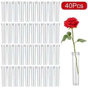40Pcs Flower Water Tubes 2.8 Inch Reusable Plastic Vials for Flower Arrangements Floral Tubes with Cover Fresh Florist Supplies