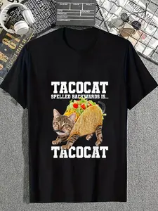 cotton Taco Cat Spelled Backwards is Tacocat Meme Silly Cat Lover T-Shirt casual Fashion graphic tees for women