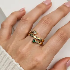 Fashion Casual Style ins Style Copper Slightly Inlaid Heart Wrap Live Ring Multi-Color Adjustment Commuter Holiday Jewelry