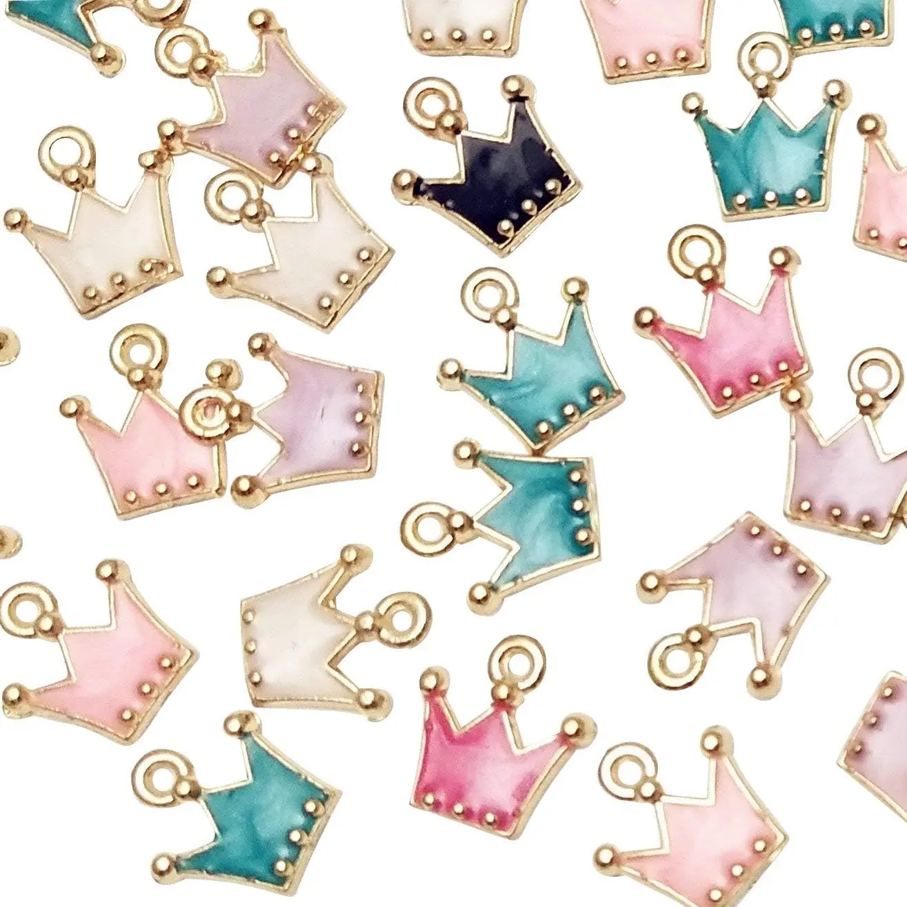 30pcs Mini Multi-Colors Colorful Alloy Crown Pendant for Necklace Bracelet Jewelry Making Clothes Sewing Bag Decoration Charm Diy Scrapbooking Supply(Crown)