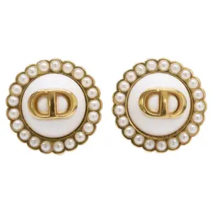 Pre-owned Christian Dior Clip-On Earrings Pearl Stud Gold-Tone Metal by Rebag