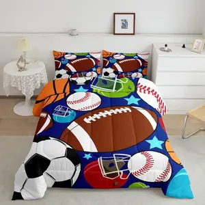 Sports Comforter Set,Football Basketball Tennis Baseball Bedding,Sports Comforter with Pillowcase,Twin Full Queen Size Lightweight Comforter