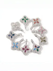 Colorful Clover Pendant Necklace, Unisex Hip Hop Style, Full Rhinestone Design, Perfect for Sweaters, Men and Women Fashion Jewelry