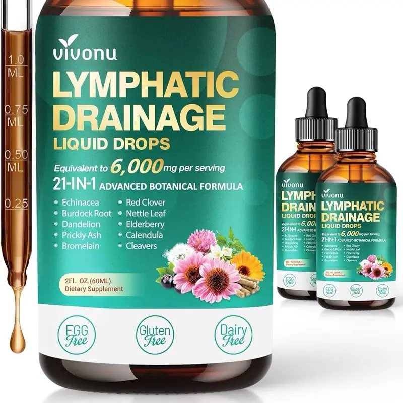 21-in-1 Liposomal Lymphatic Drainage Herbal Supplement Drops for Adult Immune & Lymph System Support, with Echinacea, Dandelion, Burdock, Bromelain, Calendula, Turmeric & More