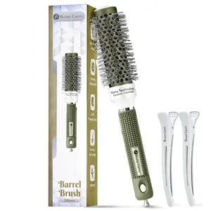 Beauty Carves Round Hair Brush 32mm Flexible Nylon 66 Bristles Nano Ionic Heat Resistant Technology Gift Haircare Heatless Curl Defining Brush with 2 Clips