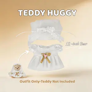 TEDDY HUGGY Cute Teddy Bear Series - White Wedding Dress Two-Piece Set Paired with a Cute Teddy Bear - 12 Inches Tall - Soft Plush Toy with Movable Joints - The Perfect Gift for Any Age.