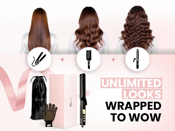 ELLA BELLA Hair Straightener & Curler 2 in 1, Airflow Flat Iron Curling Iron Combo with NST Plates, Air Curler & Straightener for Short and Long Hair, Smooth Glide Hair Styling Iron for Salon Results