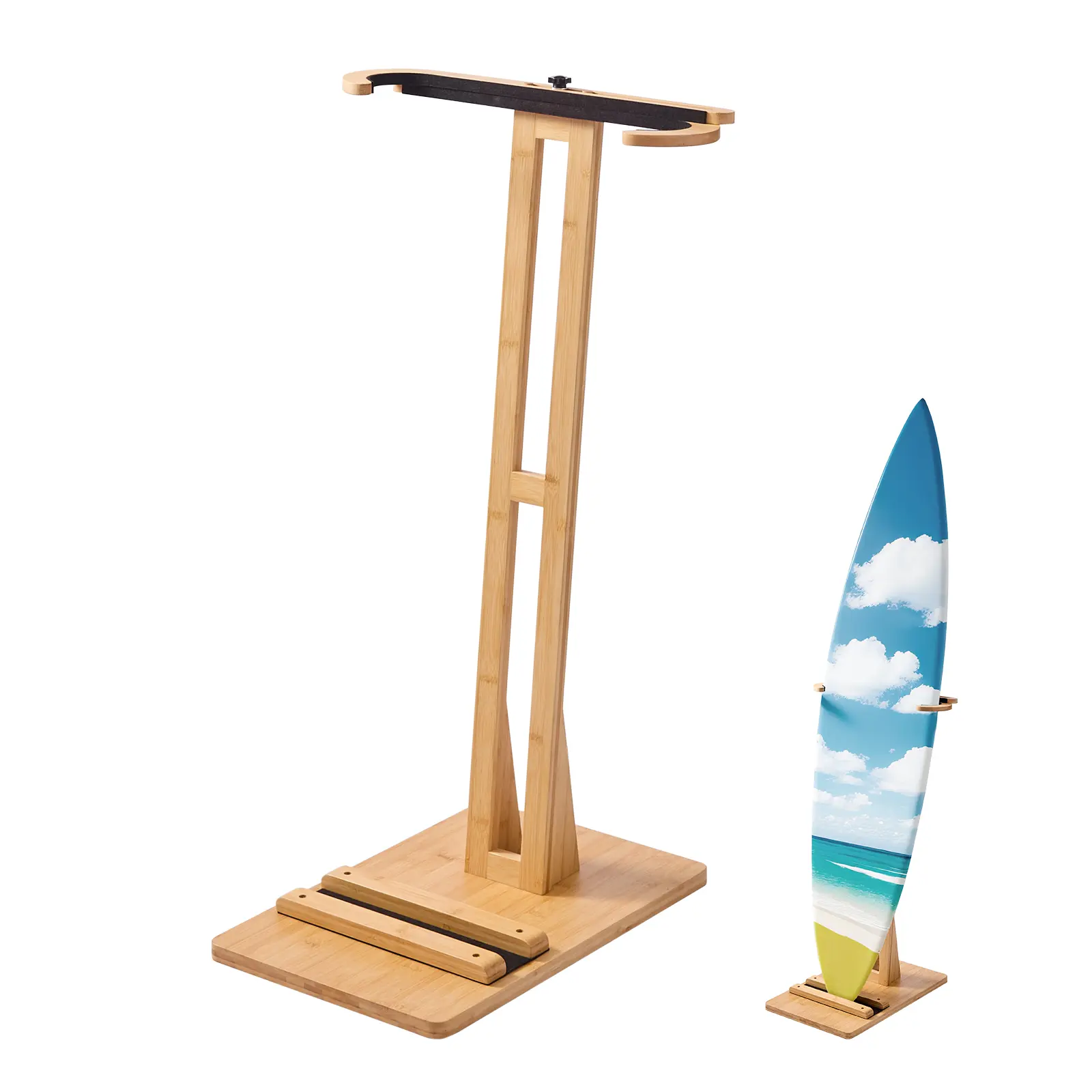 VEVOR Natural Wood Freestanding Surfboard Holder, Vertical Frame with Adjustable Padded Arms, 14.5-26.2" Board Storage for Snowboards & Wakeboards, Fits 14.5-26.2", Adjustable Arm, Surfing, Customizable Size, Easy Assembly, Surfing Accessories, Space-Savi