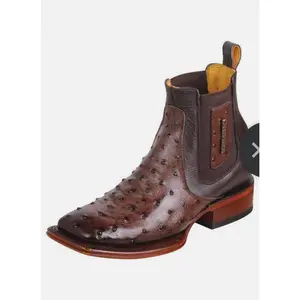 Quincy Men's Short Boot Ostrich Print - Chocolate