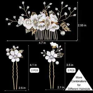5 Packs Flower Hair Pins Crystal Pearl Hair Clips Headpiece Gold Wedding Hair Accessories Jewelry with Rhinestone for Brides Bridesmaids Women Girls, Car Interior Accessories
