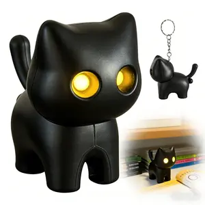 Black Cat LED Night Light, Cat Keychain with Glowing Eyes, Cute Light-Up Kitten Pendant for Cat Lovers, Portable LED Light-Up Cat Pendant for Keys or Bags