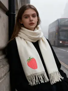 Strawberry Print Scarf Lightweight Warm Winter Accessory for Women Ladies Teens Fashionable Outdoor Casual Daily Wear Soft Cozy Large Wrap Shawl Gift for Christmas Thanksgiving Valentines Day Birthday Mothers Day Anniver