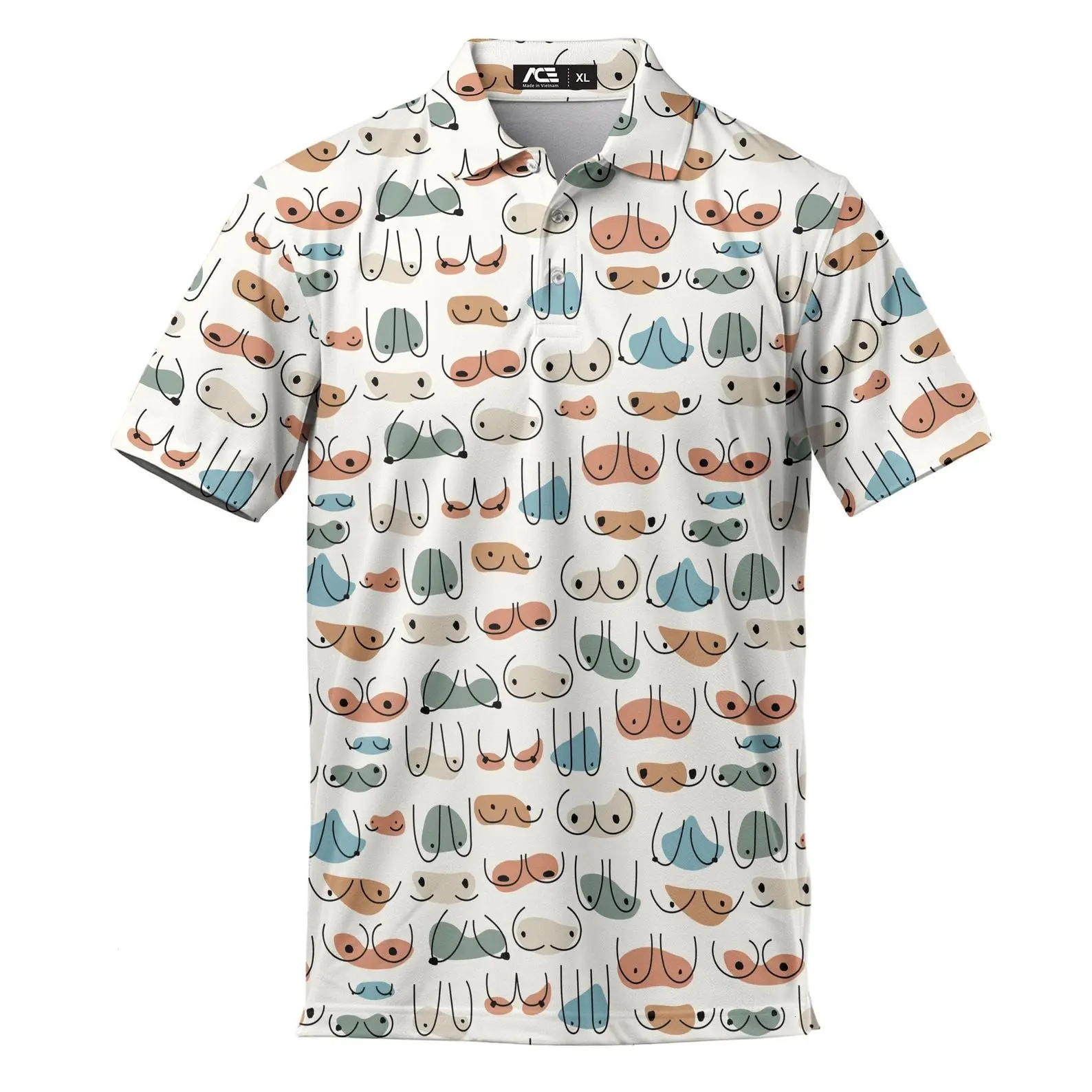 Black Cat Print Golf Polo Shirt - Moisture Wicking Funny Design
