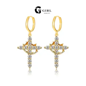 GGlRL Exquisite 18k Gold Plated Zirconia Crown Cross Earrings Drop Earrings for Women and Men&girls Easter Choker Chain Pretty Daily Party Clothing Decor Trendy All-Match Charming Ideal Jewelry Gift for Christmas/New Year