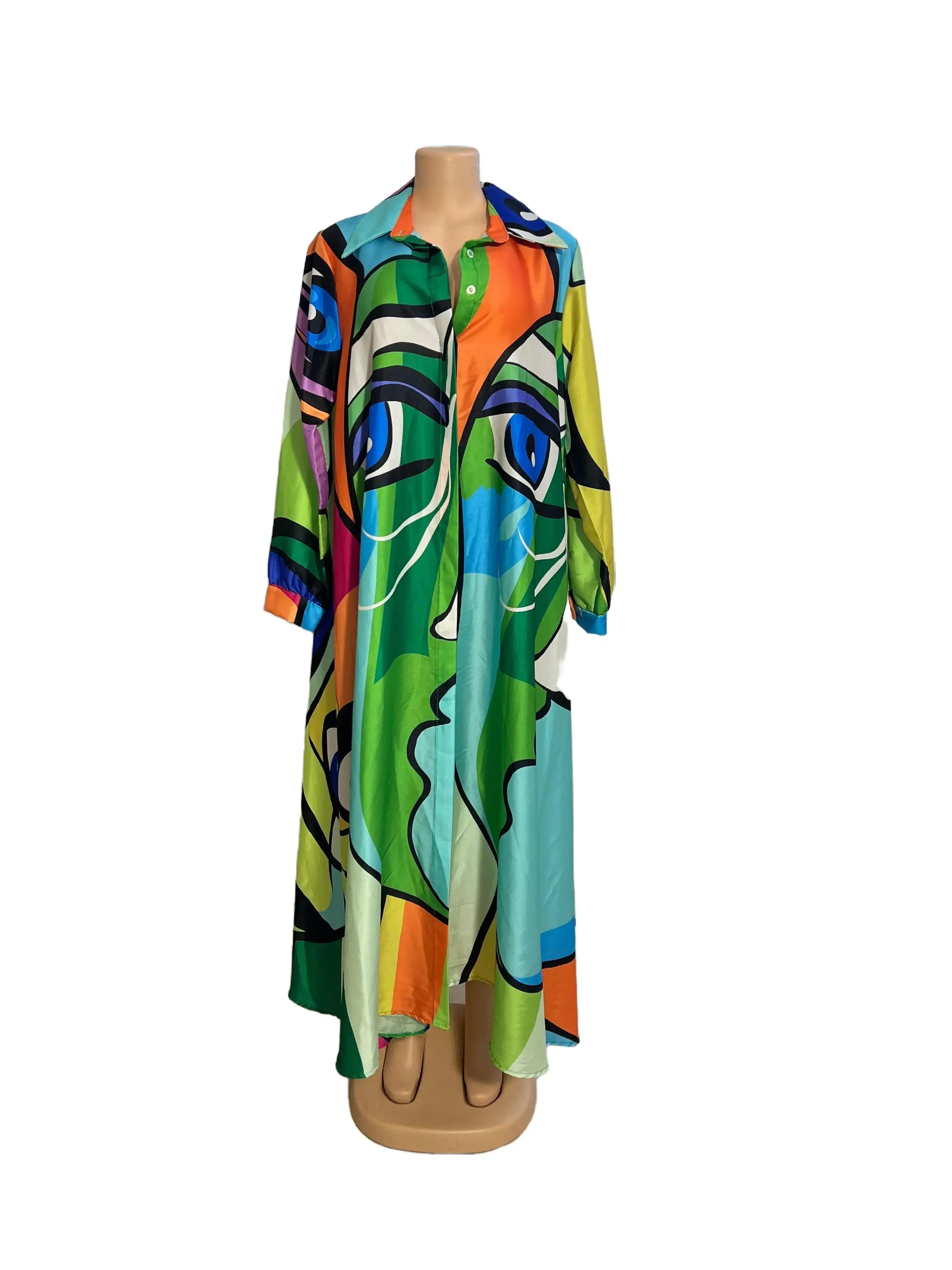 Italian Dress Colors Rainbow Elegant Dress Bohemian Dress Asymmetric Eyes Casual Dress Street Sweet Chic Maxi Long Sleeve Boho Comfortable