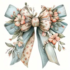 1/2/3pcs Vintage Light Pink, Peach Green, And Blue Floral Bow Heat Transfer Stickers - Washable Vinyl Heat Transfers Suitable for T-Shirts, Jeans, Backpacks, Hoodies, Bags, And Pillows - Fabric Appliqués Featuring Retro Floral Patterns