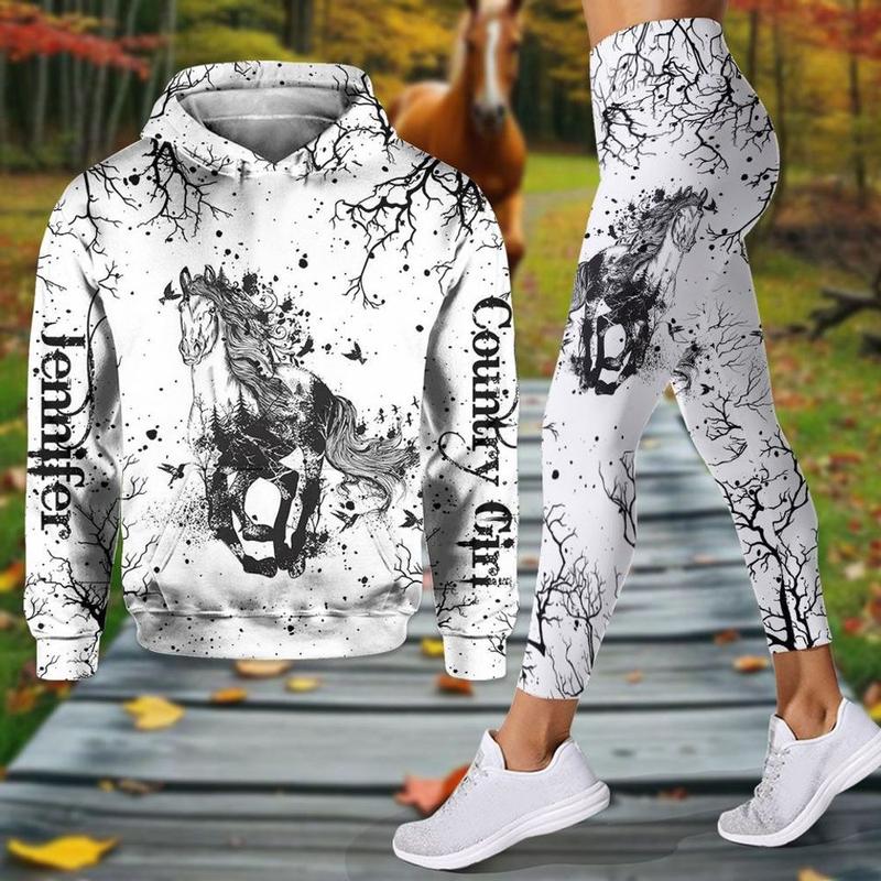 Beautiful Horse Black White - Personalized Horse Hoodie and Leggings
