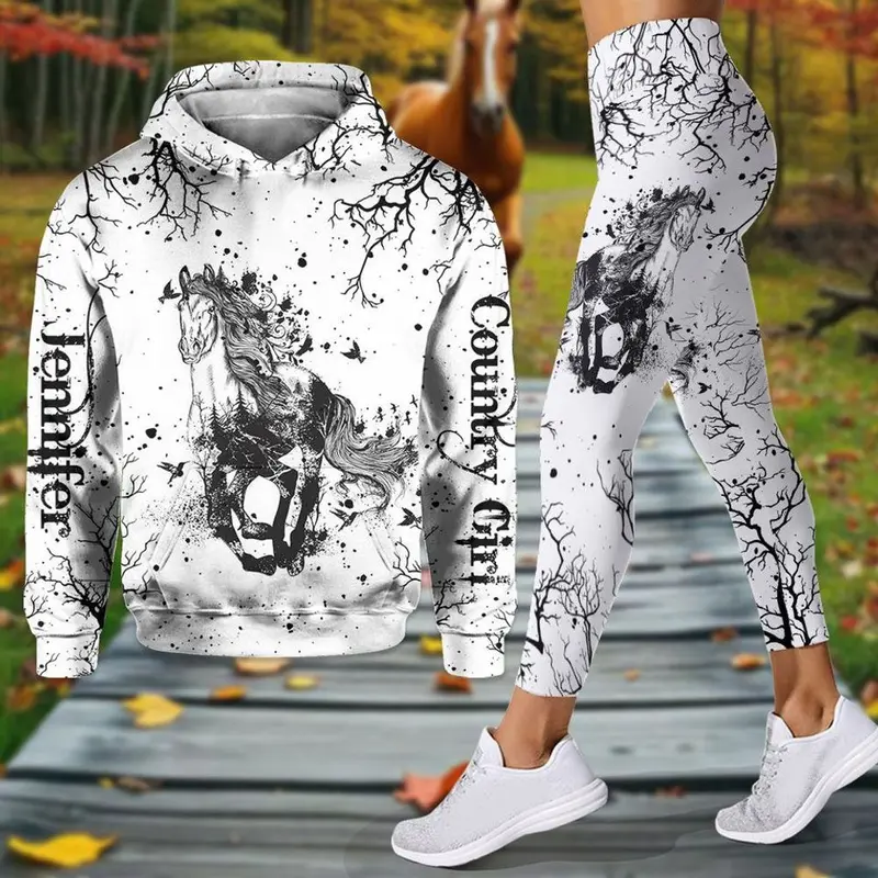 Beautiful Horse Black White - Personalized Horse Hoodie and Leggings