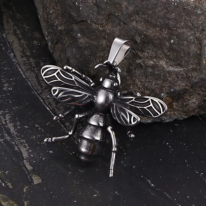 GTHIC Punk Bee Stainless Steel Insect Pendant Cool Statement Accessory for Party or Street Style